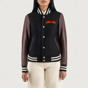 แจ็กเก็ตเลตเตอร์แมนแจ็กเก็ตวิทยาลัยมีแขนหนังแท้ติดโลโก้ - Product Image 1