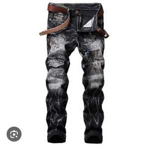 กางเกงยีนส์ขาตรงสำหรับผู้ชาย, กางเกงยีนส์เอวระดับกลางมีกระเป๋าผ้าทอสไตล์ฮิปฮอปผ้ายีนส์ขาดๆสำหรับฤดูหนาว - Product Image 6