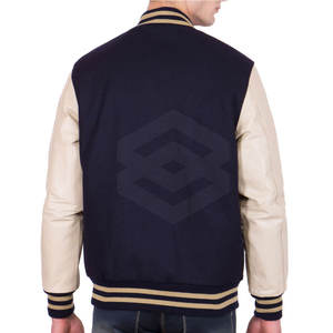 Chaqueta Letterman con mangas de cuero y cuello levantado más popular Etiqueta privada Cantidad a granel Algodón hecho para invierno para estaciones frías - Product Image 5