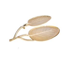 Plateau décoratif artisanal moderne en métal à 2 bras, fabriqué en Inde, en aluminium poli doré – Meilleure vente pour mariage - Product Image 1