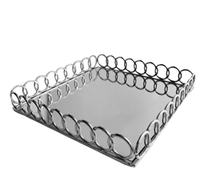 Traditional Style Aluminum serving Tray <b>Wedding</b> Party Handmade Design Tabletop Serving Tray with Decorative Handle - Product Image 3