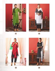 Nouvelle tenue de créateur fantaisie haute sur demande pur coton Kurti Pant & Dupatta avec fabricant de travaux de broderie fantaisie d'Inde - Product Image 2