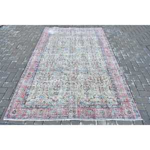 Alfombra Turca de 5.2x8.2 pies, Alfombra Vintage, Alfombra Azul con Diseño Floral de Lana - Product Image 1