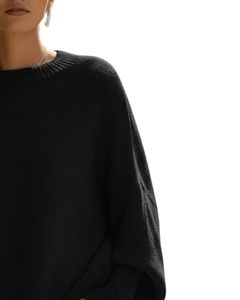 Customized Women Black Oversized Knit Poncho Sweater Winter Loose Fit Batwing Sleeve Soft Warm Pullover Casual Fashion Top - Product Image 2