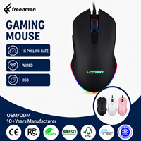 Souris de jeu filaire rétroéclairée RGB avec 4 DPI réglables, capteur optique et taux de polling de 1K pour les joueurs sur PC