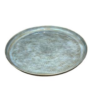 Plateau de service rond en métal martelé de luxe, plateau décoratif en émail pour table basse ou ottoman, plateau avec bordure dorée pour la maison, l'hôtel ou un mariage - Product Image 1