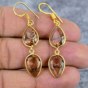 Morganite Boucles d'oreilles en argent sterling 925 plaqué or, poire et pierres précieuses, boucles d'oreilles pour femmes, cadeau pour elle - Product Image 2