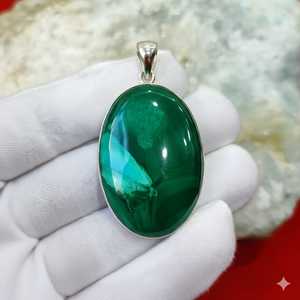Pendentif en argent fait main de qualité AAA, pierre précieuse naturelle malachite verte, cabochon de forme mixte, cristal naturel poli, guérison - Product Image 6