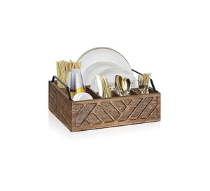 Wooden <b>utensil</b> caddy holder with rope handle perfect for buffets parties BBQs and family dining events - Product Image 5