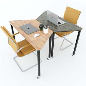 Ensemble de 2 tables trapézoïdales style LEGO en bois de caoutchouc avec pieds en fer, assemblage requis, mobilier scolaire - HBLG003 - Product Image 2