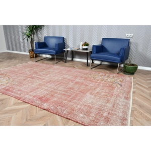 Turkish Rug, 5.7x9.2 ft Vintage Rug, <b>Red</b> Solid <b>Wool</b> Rug - Product Image 4
