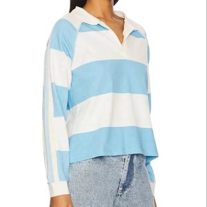 เสื้อโปโลแบบสั้นสำหรับผู้หญิงเสื้อโปโลแขนพิมพ์ลายทางปักลายทางแบบลำลองสไตล์สตรีทเสื้อ2026 - Product Image 1