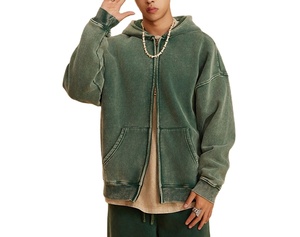 Sudadera con capucha con cremallera y hombros caídos lavados con ácido al por mayor, unisex, 100% de algodón, sudaderas con cremallera personalizadas para una venta baja - Product Image 1