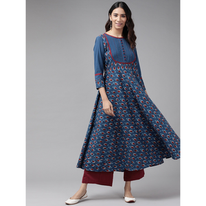 Conjunto de ropa de moda para mujer con estampado floral de algodón Anarkali Kurta - Product Image 3
