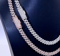 Chaîne cubaine en or jaune 14 carats avec diamants de laboratoire CVD VVS glacés, bijoux hip-hop, chaîne cubaine de 8 mm, 10 mm, 14 mm, collier pour homme