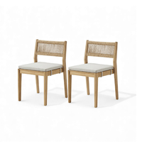 Juegos de Muebles de Jardín de Teca Natural, Juegos de Mesa de Comedor con 4 Sillas de Comedor de Cuerda Tejida y Cojines Extraíbles, Fabricación en Indonesia