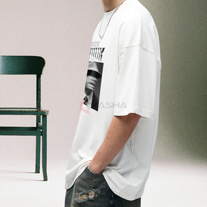 Venta al por mayor de los hombres de gran tamaño de la camiseta 100% de algodón de peso pesado diseñador de logotipo personalizado de impresión Streetwear Tee - Product Image 4