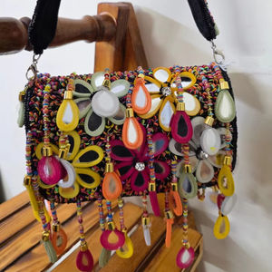 Bolso de mano de trabajo con espejo nupcial indio para mujer, bolso étnico hecho a mano para boda de noche - Product Image 1