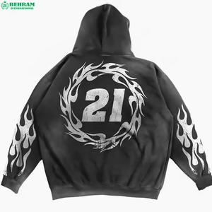 Wholesale Custom Logo Unisex Full <b>Zip</b> <b>Hooded</b> Tracksuit Sweatpants Hoodie Set Acid Wash Winter 2 Piece 100% Cotton Eco-Friendly - Product Image 3