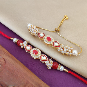 Beautiful Premium Quality Kundan Bhaiya Bhabhi Rakhi Combo Kundan Rakhi For Rakshabandhan Indian Traditional Pearl Rakhi Combo - Product Image 5