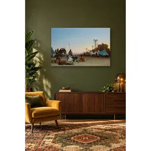 Impression sur toile « Dîner dans un camp dans le désert avec des palmiers » de Fida Frere - Product Image 1