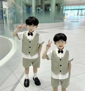 Chaleco estampado de verano de alta calidad, camisa con pajarita, recién llegado, conjunto Formal de 3 piezas para bebés de 1 a 7 años - Product Image 6