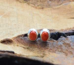 Coral rojo 925 Pendiente de tuerca de plata esterlina Piedra preciosa natural personalizada Regalo de compromiso de boda vintage - Product Image 3