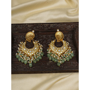 Pendientes de Botón Finos Chapados en Oro de Color Verde, Estilo Thappa Jadau Kundan, con Cierre a Presión, Un Par, TJ-E99A - Product Image 1