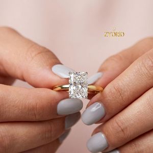 Radiant Cut Solitaire Engagement <b>Ring</b> in <b>925</b> Sterling <b>Silver</b> with Rectangle Stone - Product Image 4