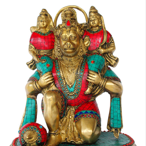 Artesanía en Latón, Estilo Art Deco, Estatua del Dios Hanuman Ji con Acabado en Piedra, Ídolo Hindú Indio, Escultura Decorativa, Regalo, Panchmukhi Hanuman - Product Image 2