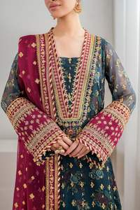 Traje Salwar Kameez Hecho a Mano, Traje de Seda de Arte Indio Pakistaní de Diseñador, Material de Vestido Punjabi, Ropa de Fiesta, Ropa de Boda para Mujer - Product Image 4