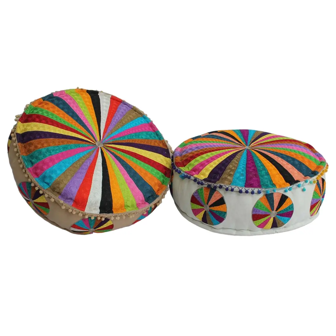 Indian Made Lifestyle Products Hand Embroidered Poufs Colorful Home Decor Tribal Embroidered Pouf