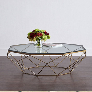 Table basse ronde exquise de détail de découpe en métal d'or avec le dessus en bois solide disponible aux prix de gros. - Product Image 5