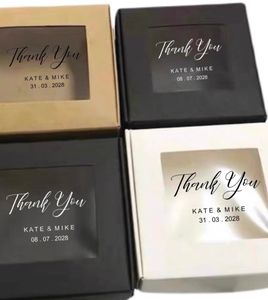 Scatola Regalo in Carta Kraft con Logo Personalizzato e Finestra, Scatole per Confezioni Regalo con Nome e Data Personalizzati Stampati per <span class=keywords><strong>Bomboniere</strong></span> Matrimoniali - Product Image 5