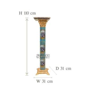 Elegante Pedestal de Mármol Blanco y Gris con Vetas Lineales y Capitel de Latón Corintio - Product Image 6