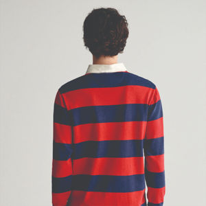 เสื้อรักบี้ผู้ชายแบบขายส่ง สกรีนโลโก้ตามสั่ง ผลิตแบบ OEM แขนยาว ผ้าฝ้าย มีแถบ สามารถปรับแต่งได้ - Product Image 2