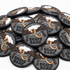 Fabricant direct : Patch 3D en caoutchouc, motif écorce de bois taillée au couteau, en PVC souple, badge rond pour sac à dos, veste et casquette d'extérieur - Product Image 1