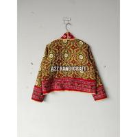 Chaqueta de mujer con cuello en V acolchada de algodón con estampado nuevo hecho a mano indio abierto frontal para mujer BohoCoat Floral Block Vintage Boho Coat