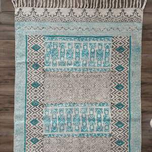 Alfombras de algodón de bloque indio impresas a mano alfombras bohemias para el hogar para la sala de estar - Product Image 2