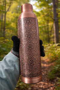 Botella de Cobre Puro, Botella de Cobre Ayurvédica, Botella de Cobre Grabada, Botella de Agua de Cobre Martillado, Botella de Cobre con Vidrio - Product Image 2