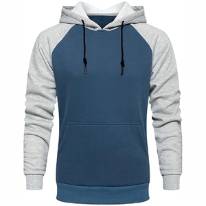 Sudadera con capucha raglán azul y gris para hombre, sudadera con mangas en contraste, sudadera deportiva bicolor, diseño personalizado - Product Image 1