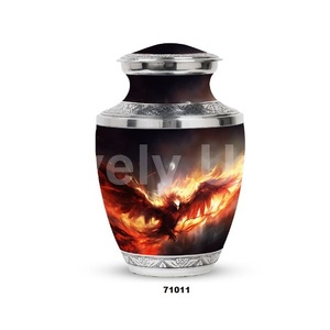 โกศสำหรับผู้ใหญ่เถ้ากระดูกทำจากอะลูมิเนียมมีฝาปิดแถมถุงกำมะหยี่รูปนกฟีนิกซ์สวยงามไม่เหมือนใคร - Product Image 2