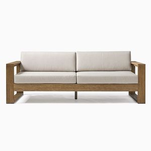 Canapé de jardin minimaliste moderne nordique Double siège coussin en tissu en bois mobilier d'extérieur - Product Image 2