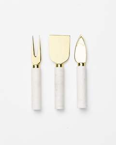 Cuchillo para Queso con Mango de Mármol Blanco Liso, Espátula para Queso Chapada en Oro, Juego de Collar Artificial Chapado en Oro - Product Image 6