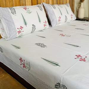 Indian Handcrafted Sanganeri Hand Block Printed Bedsheets <b>Bedding</b> Sets Bedsheet with Pillow Cover - Product Image 1