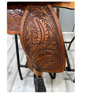 Selle de cheval occidentale tan/marron de haute qualité en cuir indien de meilleure qualité avec arbre en plastique de conception d'outillage - Product Image 3