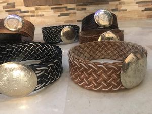 Ceintures tressées en cuir véritable avec conchos argentés, style classique, unisexe, marron, noir, design tissé - Product Image 4