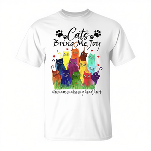 T-shirt stampata per amanti dei gatti con la scritta 'I gatti mi fanno gioia, gli umani mi fanno male alla testa' per proprietari di gatti e chi si lamente! - Product Image 2