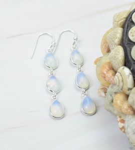 Opalite lechoso 925 plata esterlina piedra preciosa gancho pendiente diseñador pendiente hecho a mano joyería pera joyería regalo para aniversario - Product Image 3