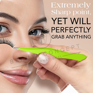 Pince à épiler professionnelle de couleur verte avec nez d'aiguille de précision pour cheveux incarnés échardes par Beauty Concept - Product Image 2
